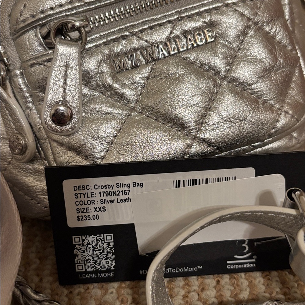 MZ Wallace Micro Crosby Silver Leather Quilted Sling - Picture 11 of 12